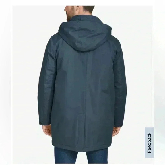 Cole Haan Signature Men's Large Classic Removable Hood Rain Jacket, Navy - Picture 2 of 7